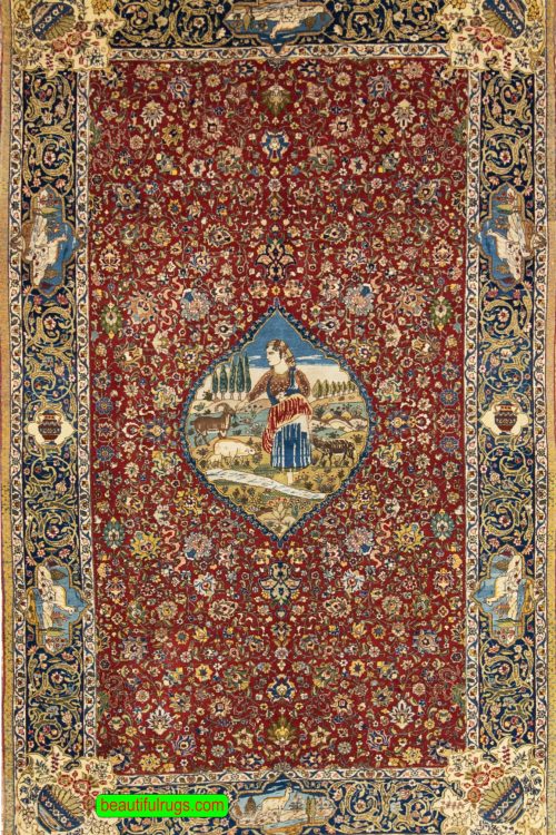 Antique Persian Tabriz Carpet, Pictorial Carpet
