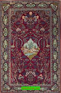 Antique Persian Scenery Design Kashan Rug