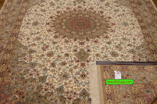 Hand Knotted Wool and Silk Persian Qum Rug