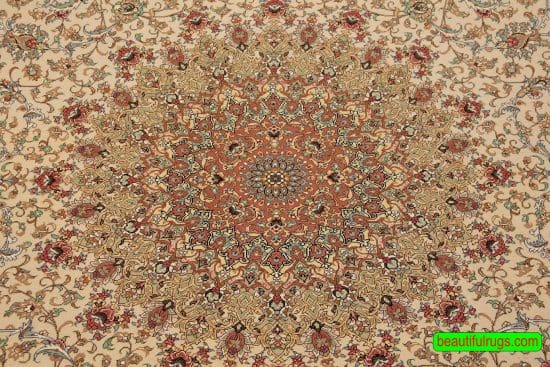 Hand Knotted Wool and Silk Persian Qum Rug