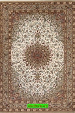 Hand Knotted Wool and Silk Persian Qum Rug