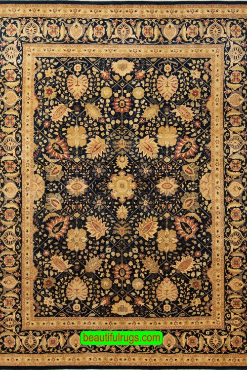 8x10 Black Rug, Floral Hand Knotted Wool Rug