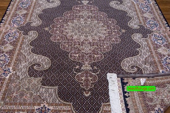 Hand Knotted Wool and Silk Persian Tabriz Rug