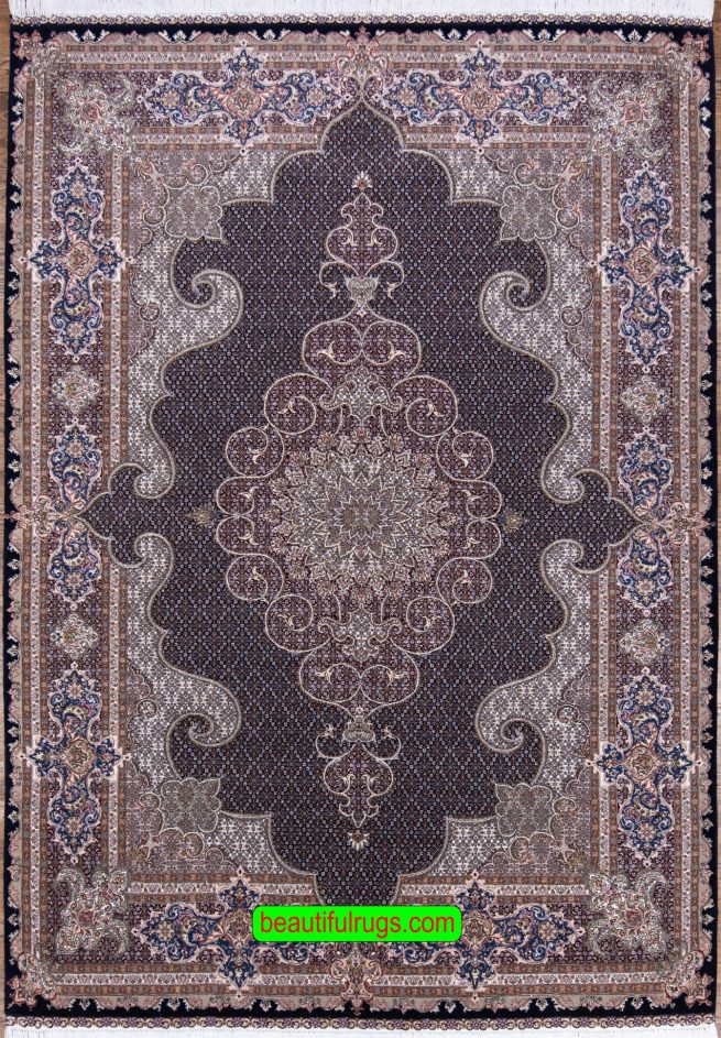 Hand Knotted Wool and Silk Persian Tabriz Rug