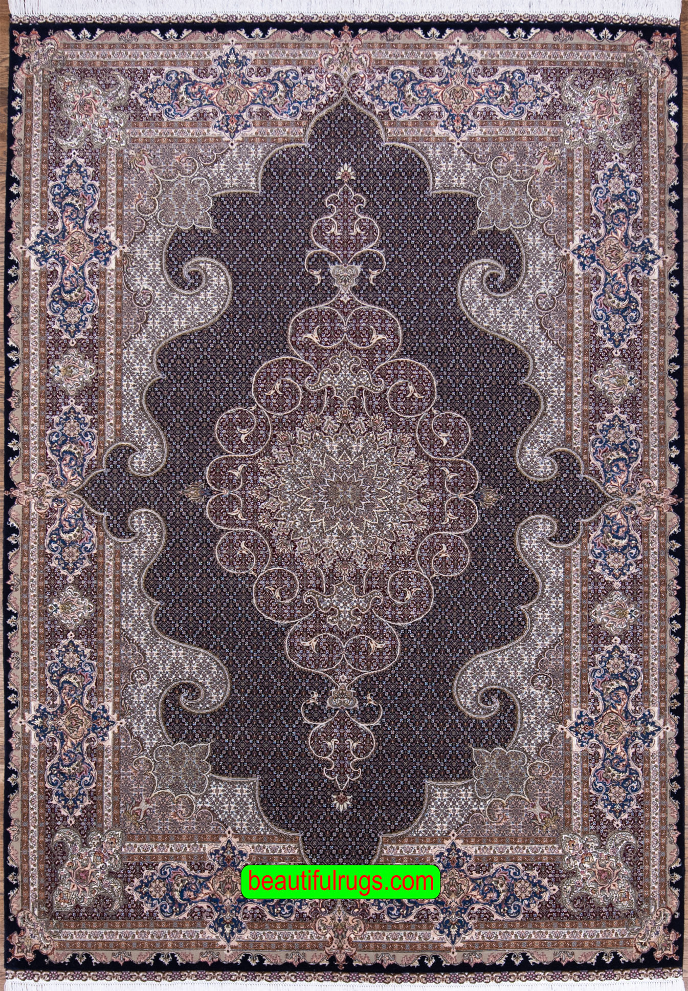 Hand Knotted Wool and Silk Persian Tabriz Rug