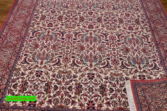 Persian Bijar rug with beige and rose colors, allover design. Size 6.8x9.11