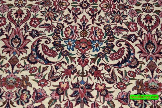 Persian Bijar rug with beige and rose colors, allover design. Size 6.8x9.11