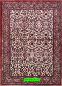 Persian Bijar rug with beige and rose colors, allover design. Size 6.8x9.11