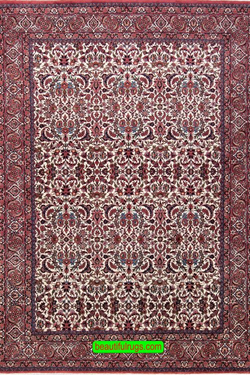 Persian Bijar rug with beige and rose colors, allover design. Size 6.8x9.11