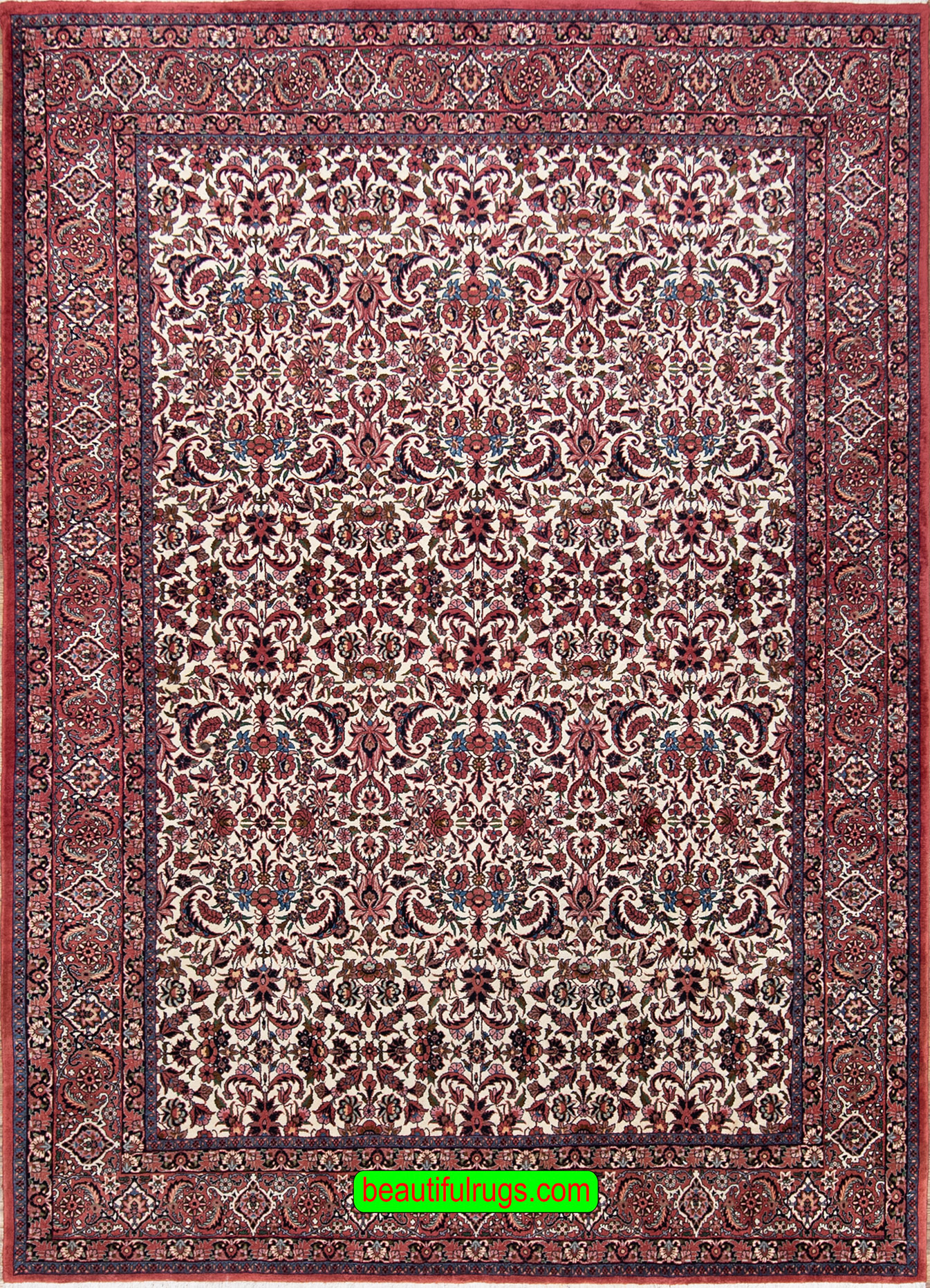 Persian Bijar rug with beige and rose colors, allover design. Size 6.8x9.11