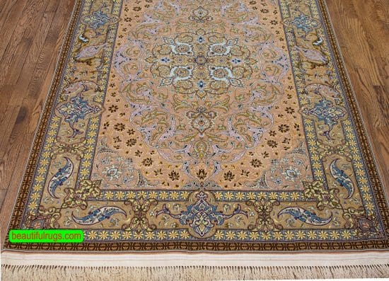 Silk Persian rug, multicolor vegetable dyed handmade Persian Isfahan rug. Size 4.4x6.6