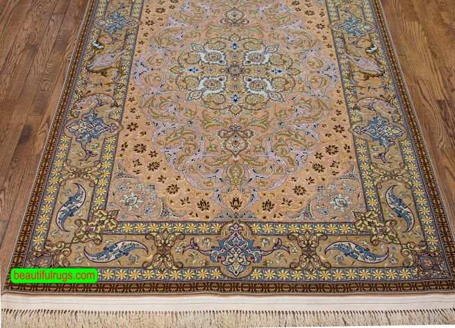 Silk Persian Isfahan rug, multicolor vegetable dyed rug. Size 4.4x6.6