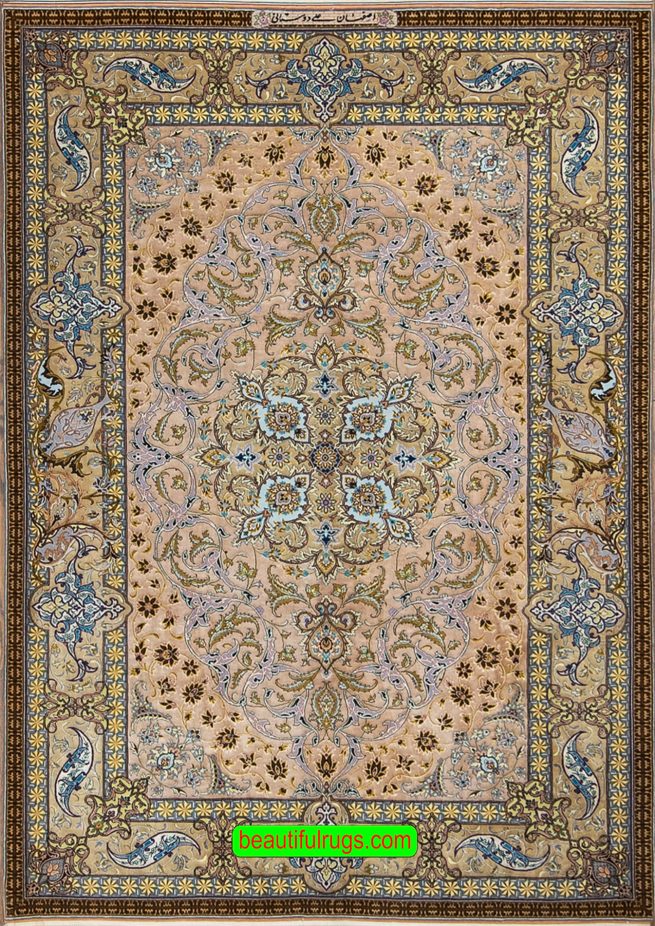 Silk Persian Isfahan rug, multicolor vegetable dyed rug. Size 4.4x6.6