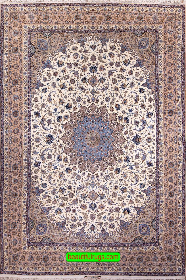 Large area rug, Persian Isfahan rug with beige and blue. size 11.9x16.8