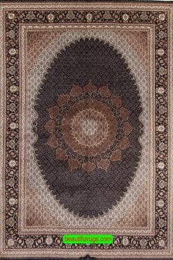 Medallion rug, black color Persian Tabriz rug Size 8.6x12