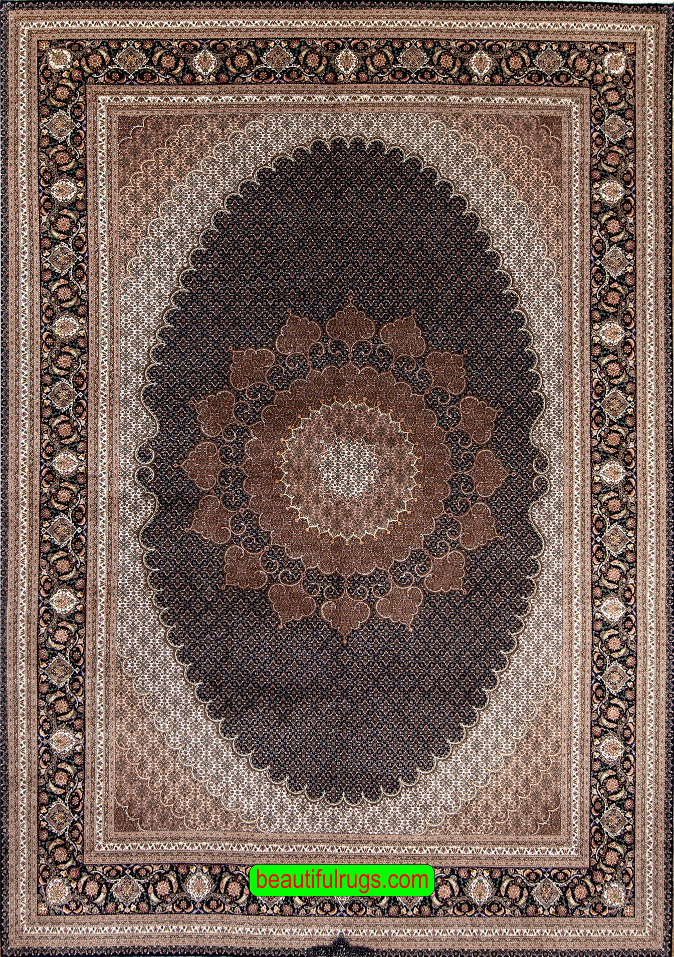 Medallion rug, black color Persian Tabriz rug Size 8.6x12