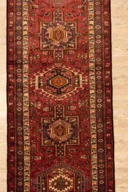 Hallway runner rug, Persian Karajeh runner rug, tribal patten with red color. Size 3.7x13.