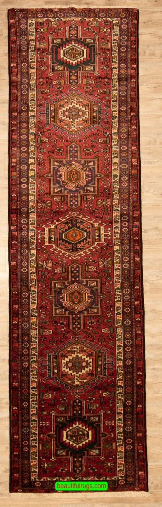 Hallway runner rug, Persian Karajeh runner rug, tribal patten with red color. Size 3.7x13.