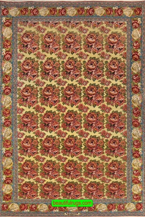 Limeade color Persian Senneh rug, vegetable dye wool rug. Size 6.8x10.2