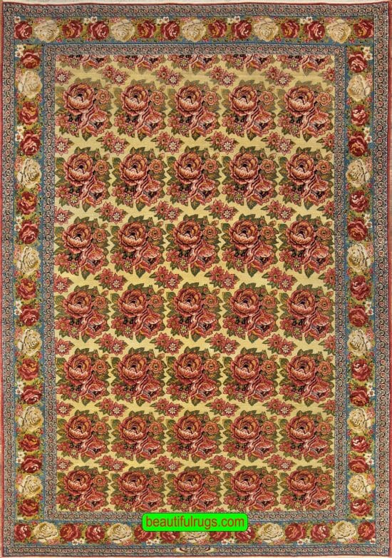 Limeade color Persian Senneh rug, vegetable dye wool rug. Size 6.8x10.2