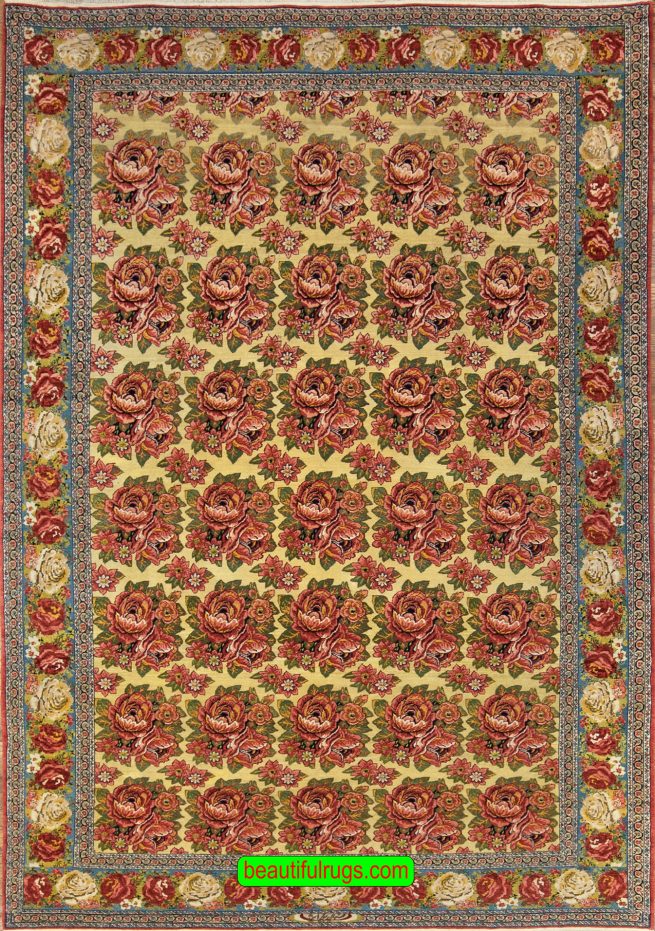 Limeade color Persian Senneh rug, vegetable dye wool rug. Size 6.8x10.2