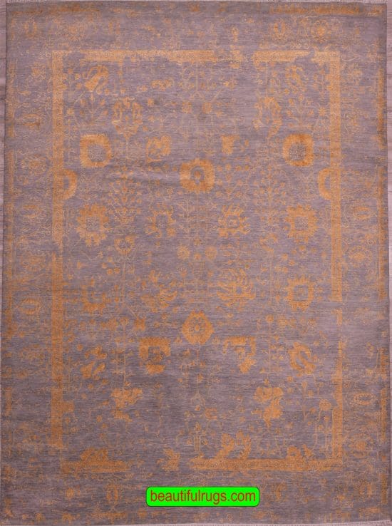 Blue and Orange Oriental Rug, Colorful Contemporary Rug, size 8.1x10.1