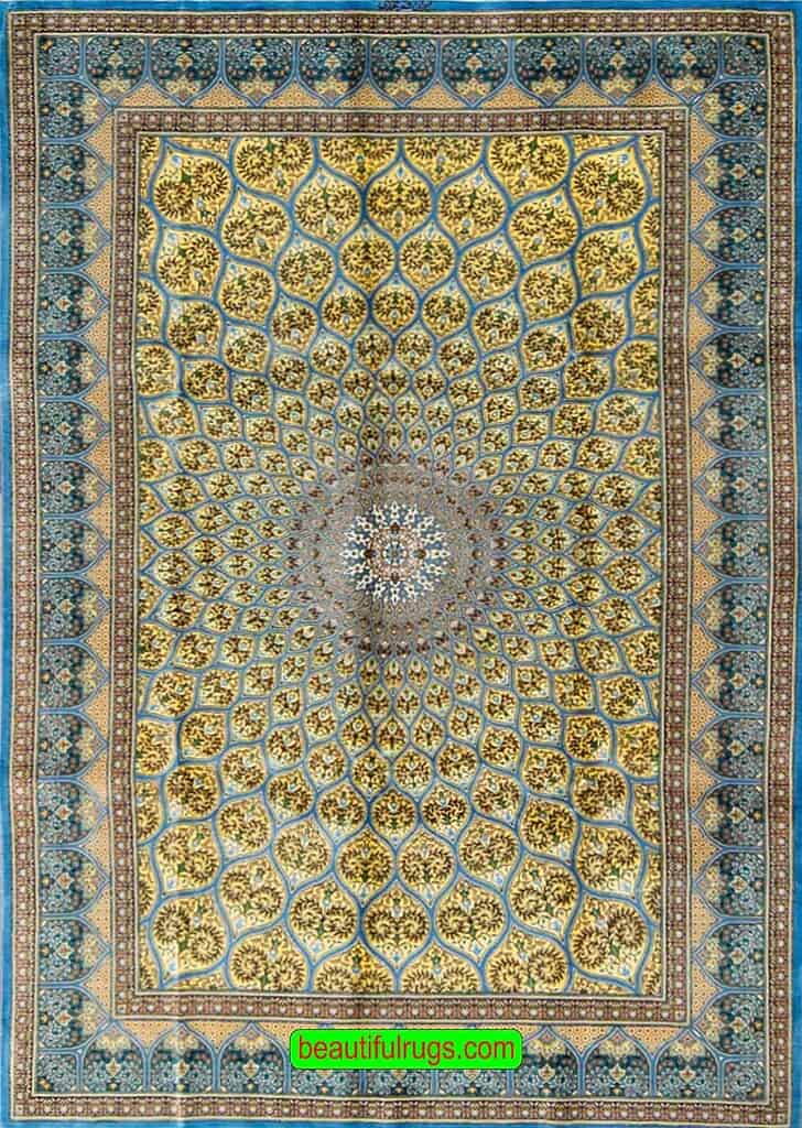 2360- Handmade Iranian silk carpet in a distinctive dome design made from pure silk. Size 4.6x6.5.