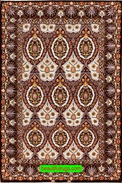 Eggplant color Persian Isfahan wool and silk rug, Ghajar design. Size 4x6