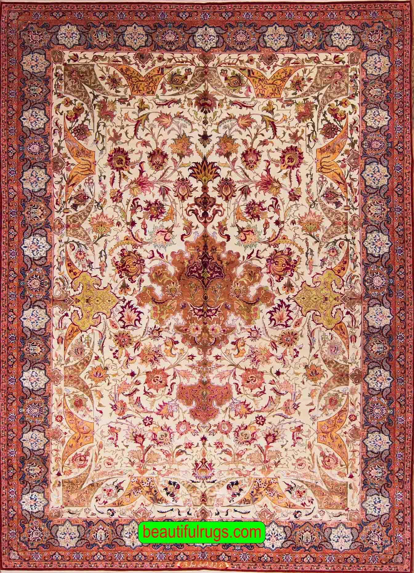 8x11 Beige Isfahan Rug, Hand Knotted Persian Rug, Vegetable Dyed Rug, size 8.3x11.5, closeup image