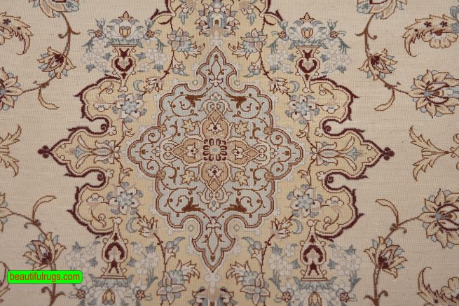 Pure silk Persian Isfahan handmade rug in pastel color. Size 3.7x5.8