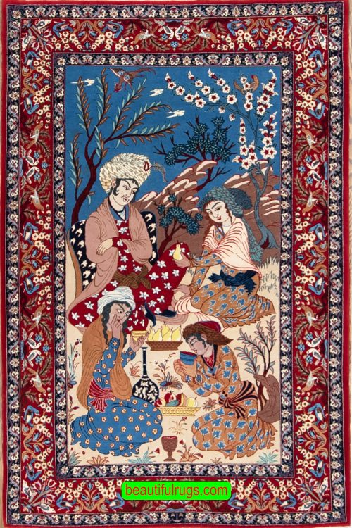 Omar Khayyam Persian Isfahan Pictorial wall rug. Size 3.7x5.9
