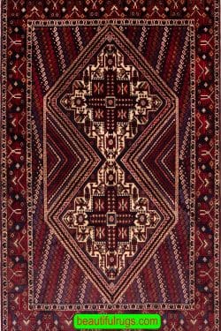 Old Persian Afshar Rug, Authentic Tribal Persian Rug. Size 4.4x6.8.