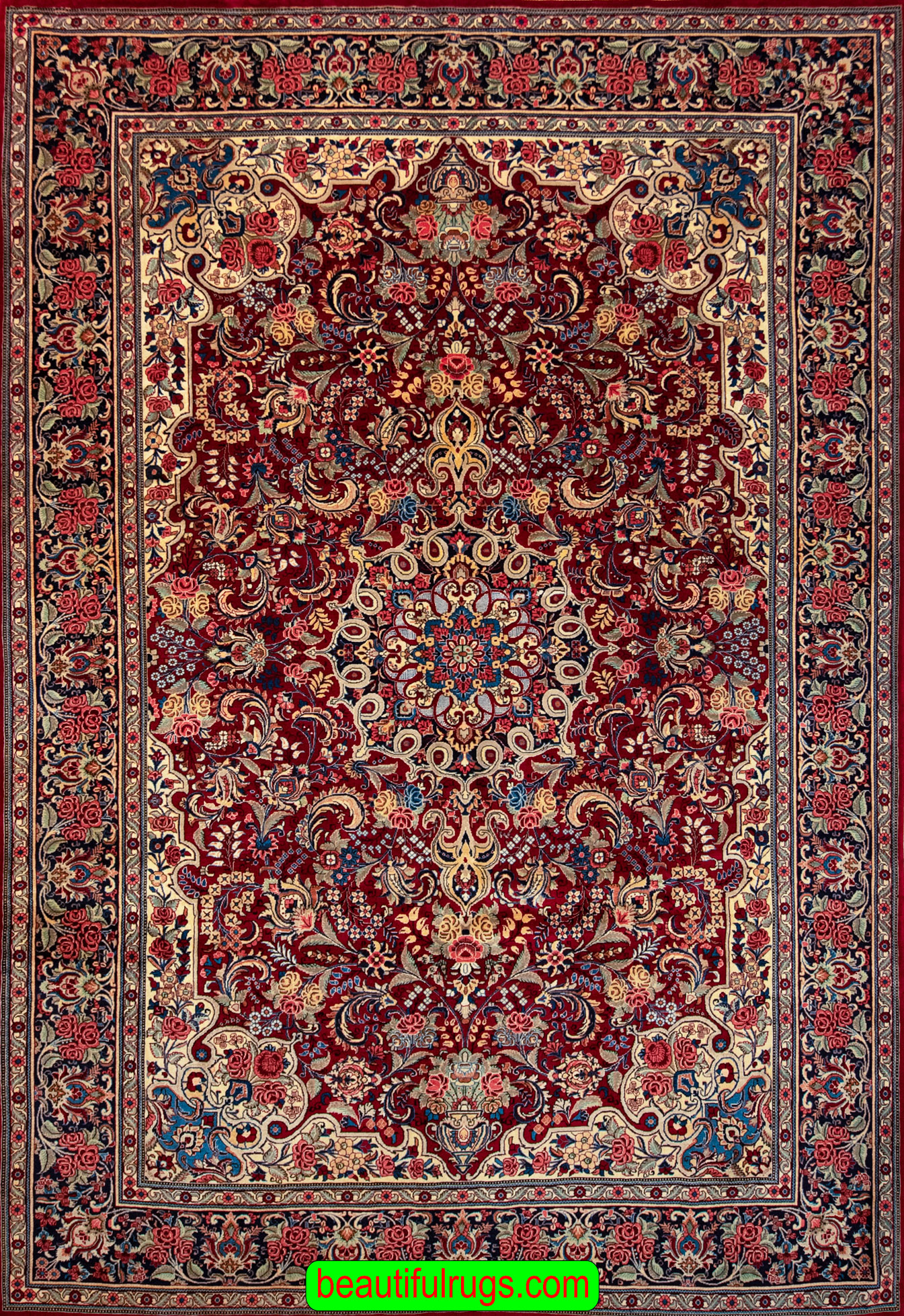 Old Persian Bijar rug in red color. Size 7.6x10.9