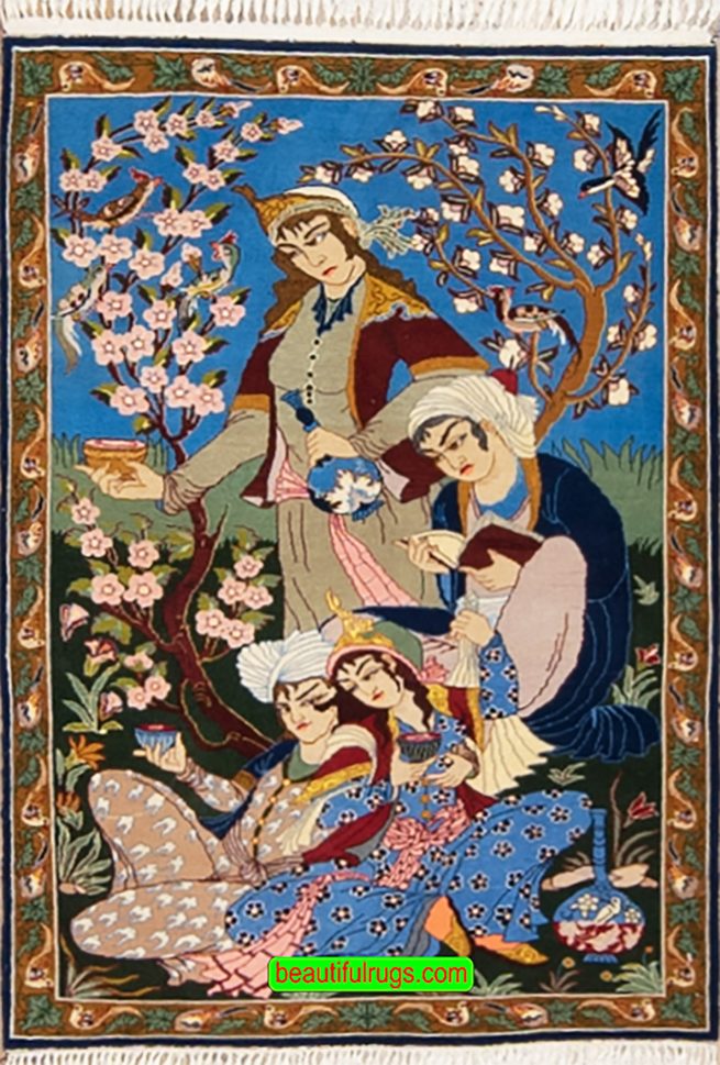 Small wall hanging rug, handmade Persian Isfahan rug, multicolor. Size 2.6x3.7
