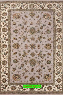 Abalone color handmade Persian Tabriz rug with wool and silk. Size 6.8x10