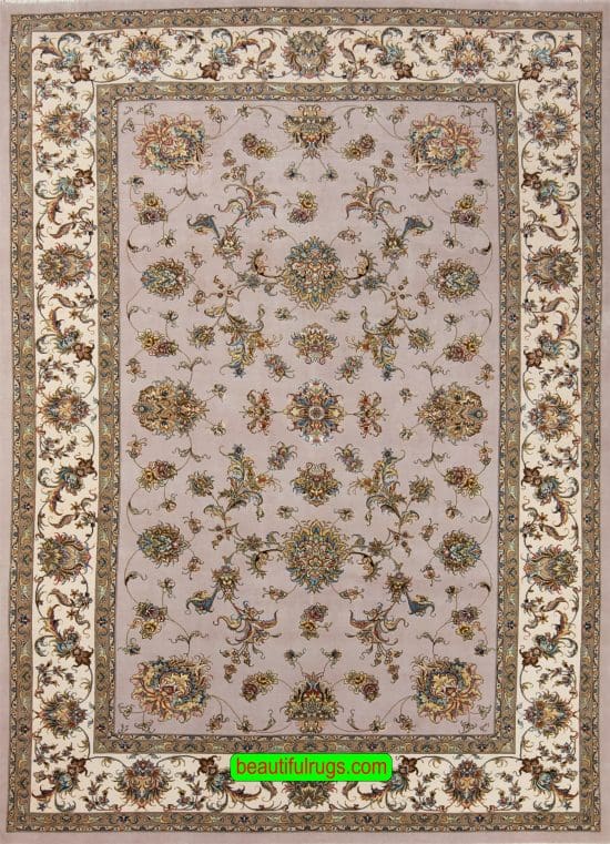 Abalone color handmade Persian Tabriz rug with wool and silk. Size 6.8x10