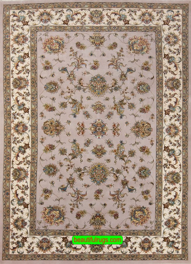 Abalone color handmade Persian Tabriz rug with wool and silk. Size 6.8x10