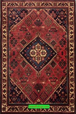 Hand knotted Persian rug, Joshegan geometric style rug in red color. Size 3.7x5.5.