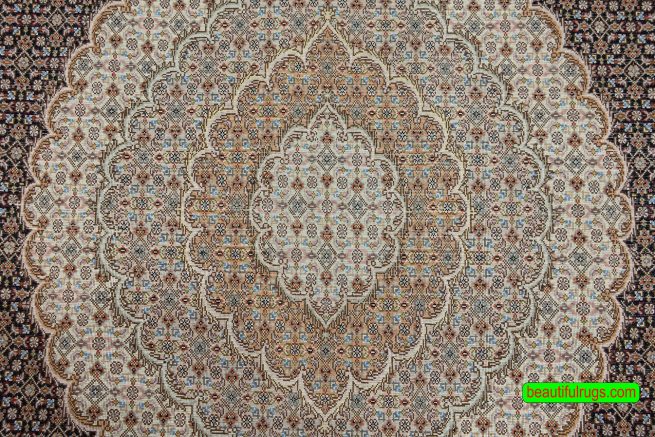 Classic design Persian Tabriz rug in black color. Size 6.6x10