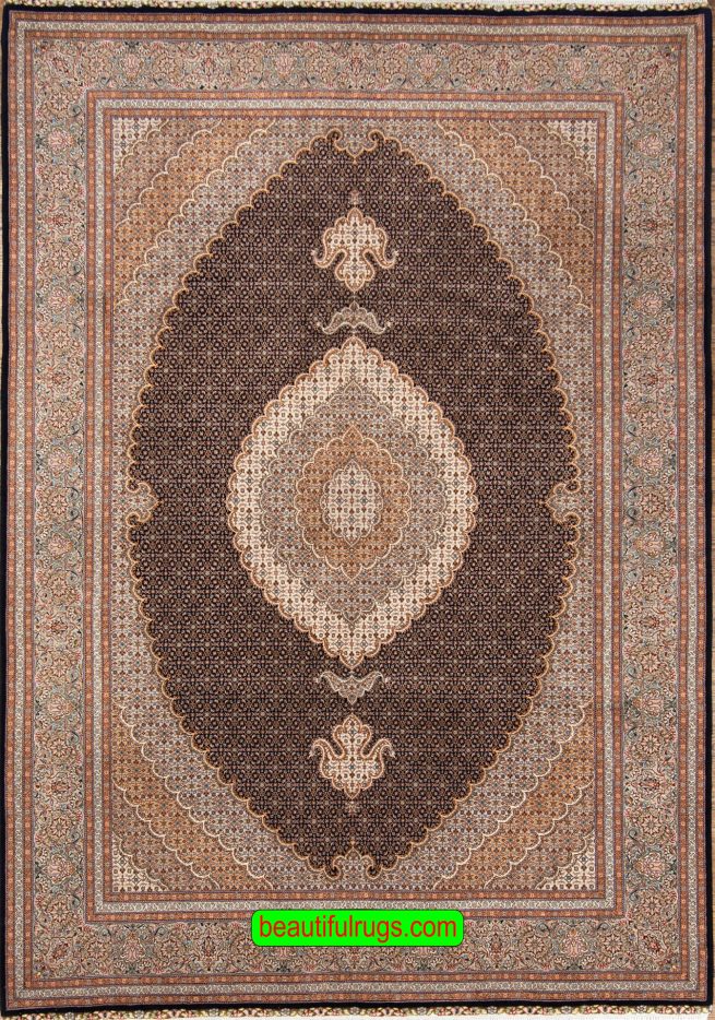 Classic design Persian Tabriz rug in black color. Size 6.6x10