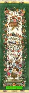 Pure silk Persian Qum runner rug with green color. Size 1.9x5.5