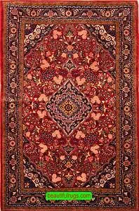 Red color Persian Jozan Malayer rug. Old rug. Size 3.7x6.1
