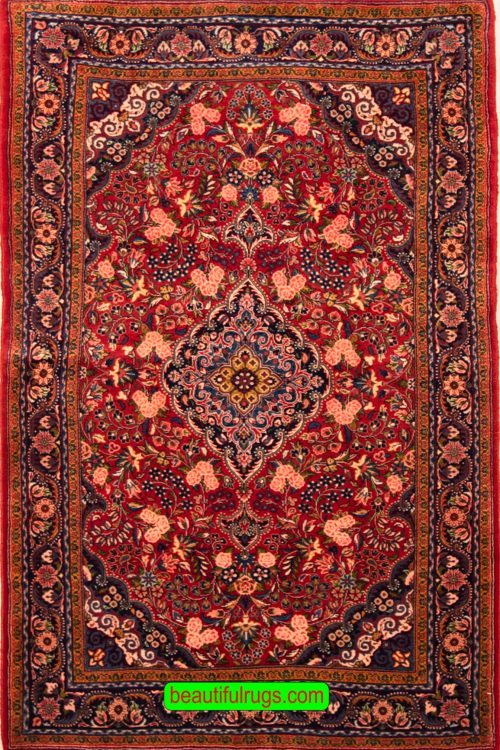 Red color Persian Jozan Malayer rug. Old rug. Size 3.7x6.1