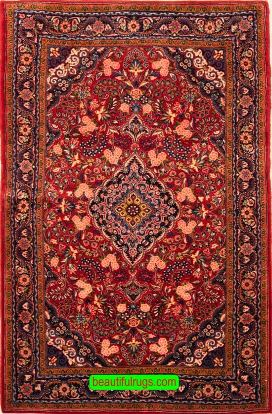 Red color Persian Jozan Malayer rug. Old rug. Size 3.7x6.1