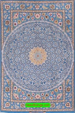 Persian Isfahan Rug with blue color Mosque Design. Size 3.8x5.8