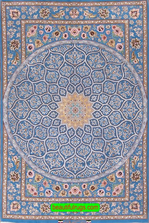 Persian Isfahan Rug with blue color Mosque Design. Size 3.8x5.8