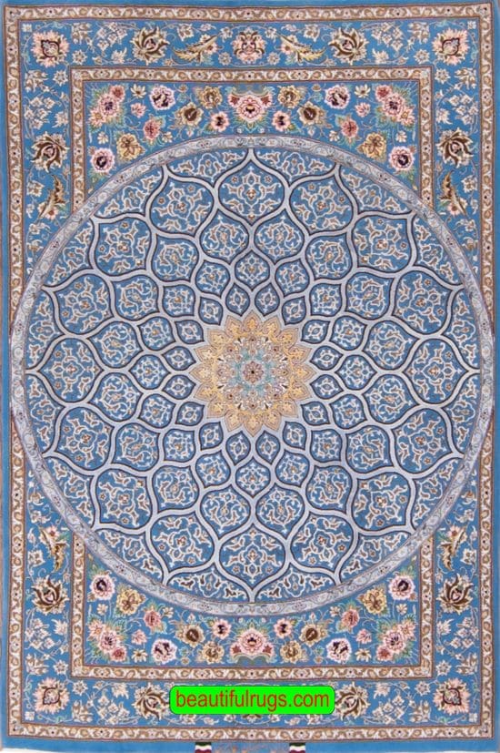 Persian Isfahan Rug with blue color Mosque Design. Size 3.8x5.8