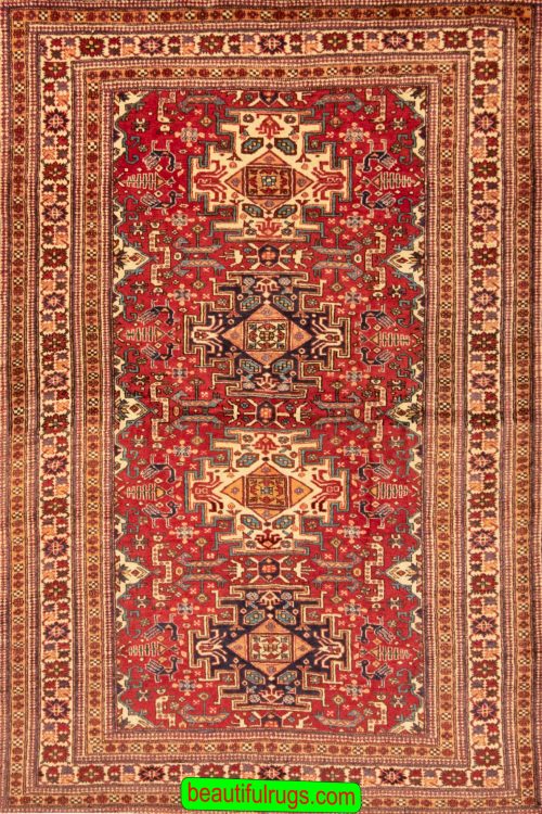 Geometric Persian Meshin rug in red color. Size 4.10x7