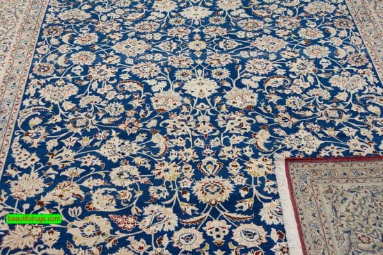 Persian Tudeshk rug, floral design in blue color. Size 7x10.3