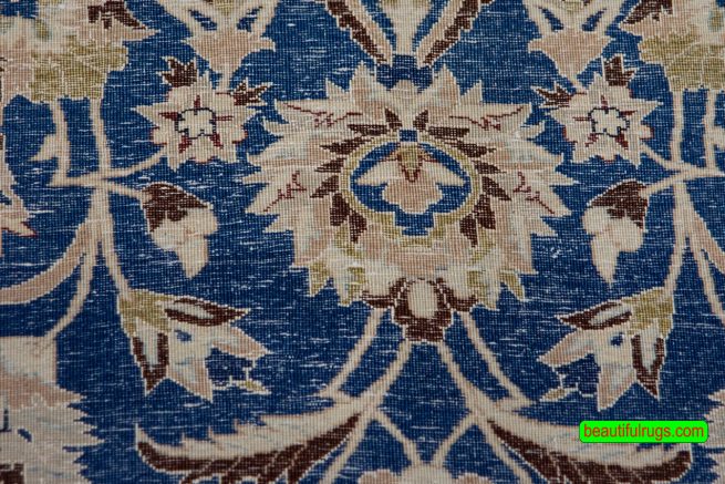Persian Tudeshk rug, floral design in blue color. Size 7x10.3